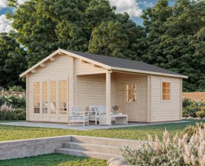 Abri en bois avec auvent  Irene | 510 x 550 cm | Bois Brut | 44 mm d'épaisseur