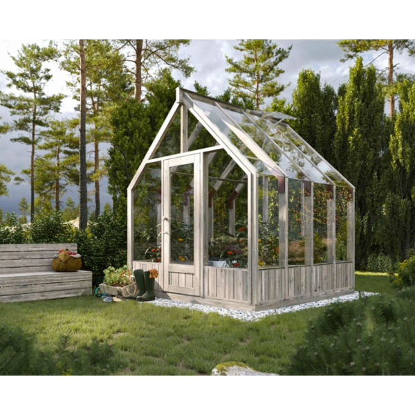 Mini serre de jardin EMILIA | 240 x 244 | Bois traité autoclave gris | 18 mm d'épaisseur