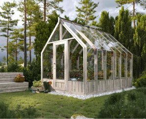 Serre de jardin en verre EMILIA | 240 x 363 | Bois traité autoclave gris | 18 mm d'épaisseur