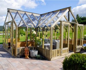 Serre de culture professionnelle jardin EMILIA | 421 x 543 | Bois traité autoclave gris | 18 mm d'ép