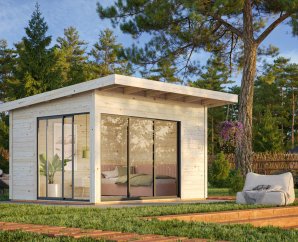 Abri toit plat contemporain Andrea | 390 x 300 | Bois Brut | 44 mm d'épaisseur