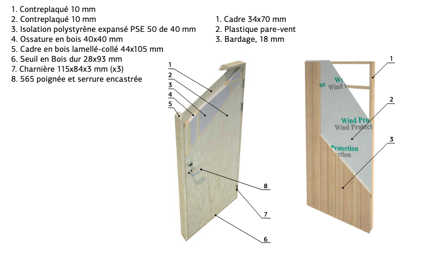 Abri bois en kit panneaux prêts SIMONE | 452 x 330 | Bois Brut | 88 mm d'épaisseur