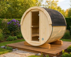 Sauna tonneau 3 personnes ANITA | 200 x 160 | Bois brut | 42 mm d'épaisseur