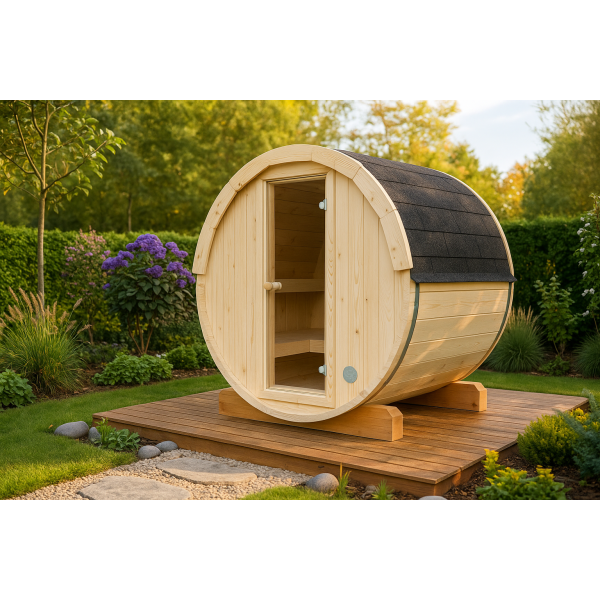 Sauna tonneau 3 personnes ANITA | 200 x 160 | Bois brut | 42 mm d'épaisseur