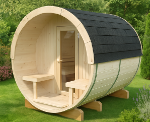 Kit sauna tonneau 4 personnes ANITA | 220 x 250 | Bois brut | 42 mm d'épaisseur