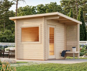 Sauna extérieur bois brut 3 places, SANNA | 210 x 210 cm | Bois brut | 44 mm d'épaisseur