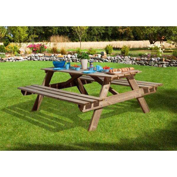 Table de jardin en bois autoclave | 181 x 137 x 72 cm | Bois traité | 28 mm d'épaisseur
