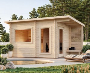 Kit sauna bois 3 places, SANNA | 350 x 210 cm | Bois brut | 44 mm d'épaisseur