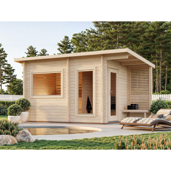 Kit sauna bois 3 places, SANNA | 350 x 210 cm | Bois brut | 44 mm d'épaisseur