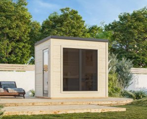 Petit sauna de jardin 4 personnes, GRACE SAUNA | 250 x 230 cm | Bois brut ou peint | 56 mm d'épaisse