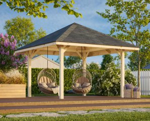 Kiosque de jardin bois 3 x 3 m | Bois brut | Bianca 8,3 m²