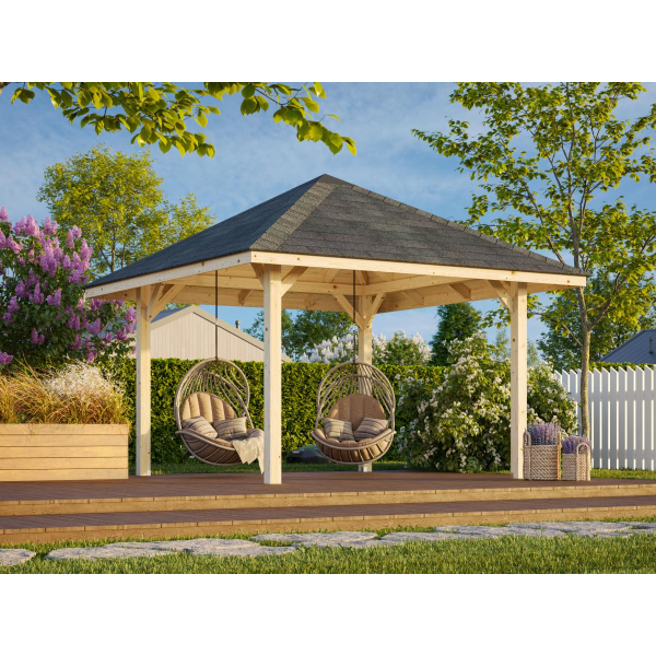 Kiosque de jardin bois 3 x 3 m | Bois brut | Bianca 8,3 m²
