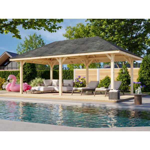 Tonnelle bois 5,88 x 3 m | Bois brut | Bianca 16,6 m²