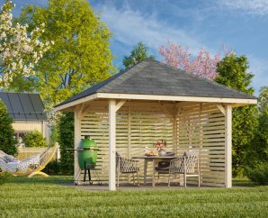 Pergola bois avec lames ajourées 3 x 3 m | Bois brut | Bianca 8,3 m²
