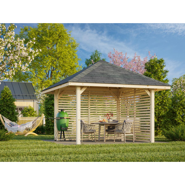 Pergola bois avec lames ajourées 3 x 3 m | Bois brut | Bianca 8,3 m²