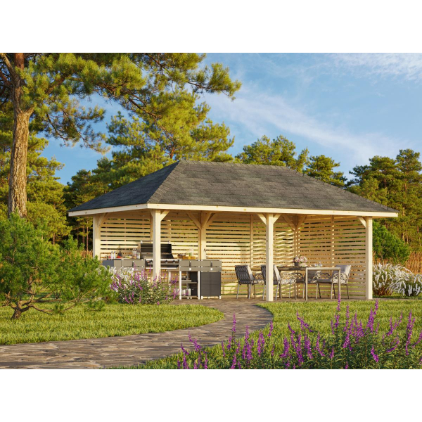 Pergola bois avec panneaux vénitiens 5,88 x 3 m | Bois brut | Bianca 16,6 m²