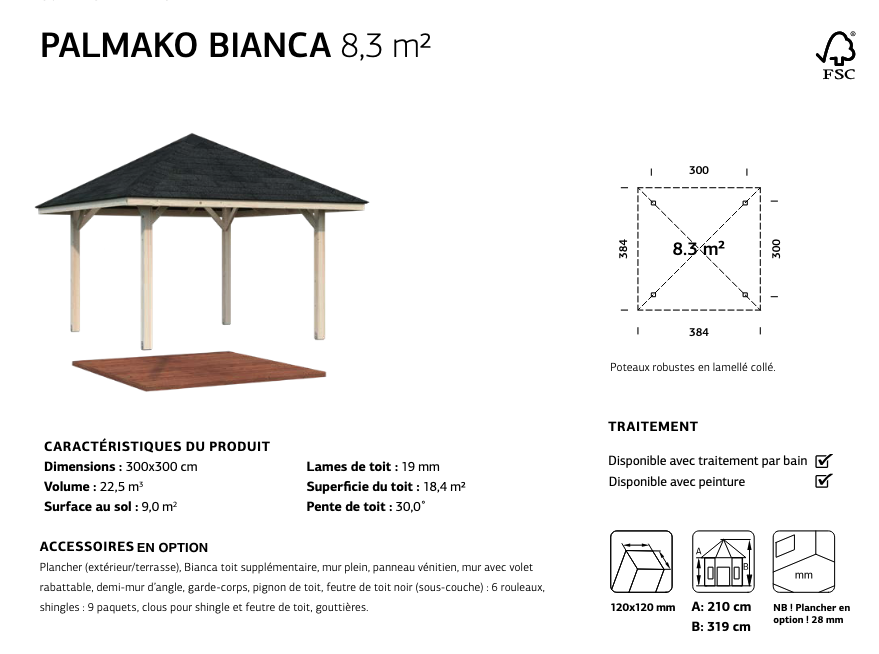 Stand en bois 3 x 3 m | Bois brut | Bianca 8,3 m²