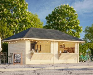 Kiosque double comptoir bois 5,88 x 3 m | Bois brut | Bianca 16,6 m²