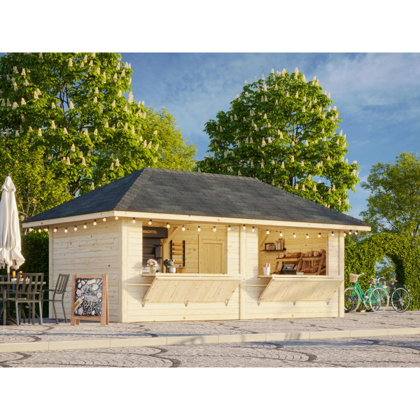 Kiosque double comptoir bois 5,88 x 3 m | Bois brut | Bianca 16,6 m²