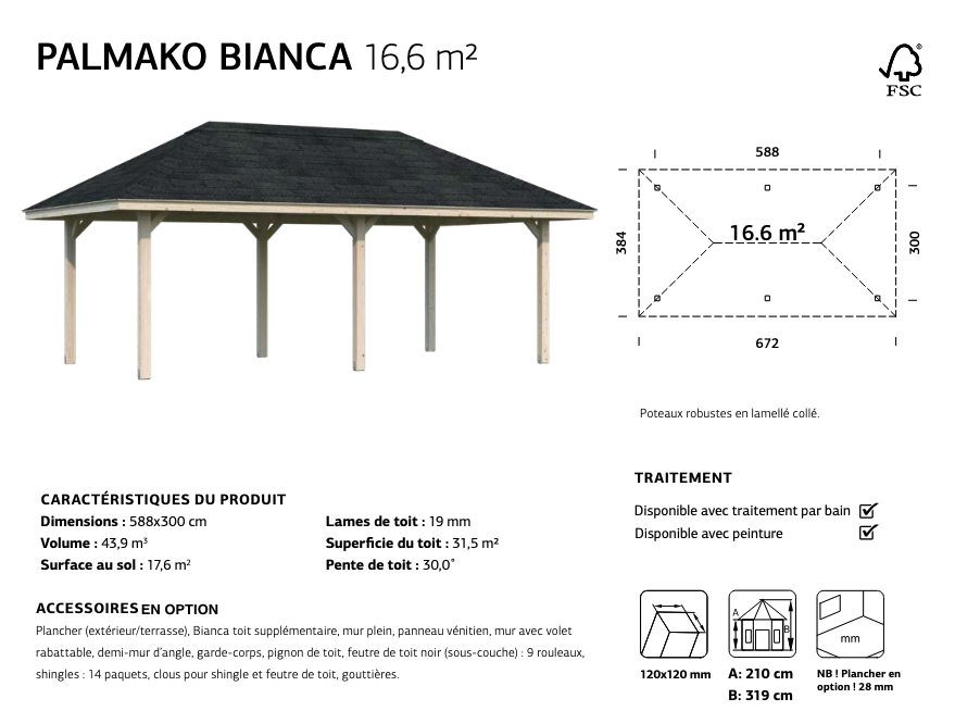 Kiosque double comptoir bois 5,88 x 3 m | Bois brut | Bianca 16,6 m²