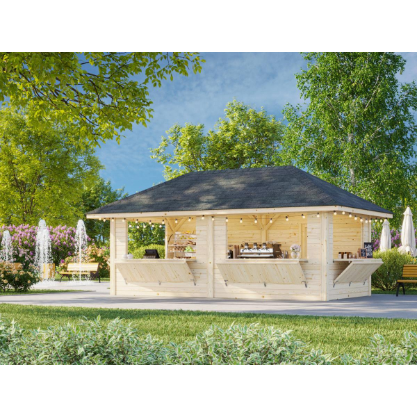 Stand de vente bois 5,88 x 3 m | Bois brut | Bianca 112 | 16,6 m²