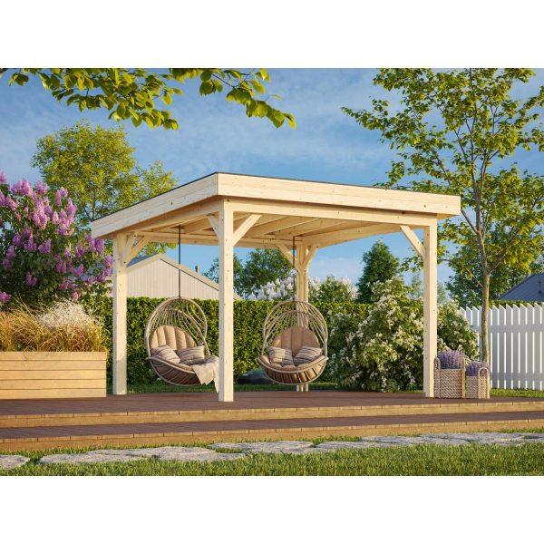 Pergola bois toit plat 3 x 3 m | Bois brut | Lenna 8,3 m²