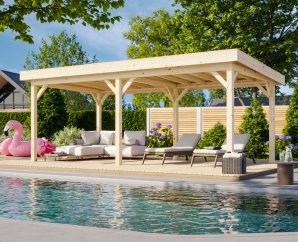 Pergola jardin toit plat 5,88 x 3 m | Bois brut | Lenna 16,6 m²