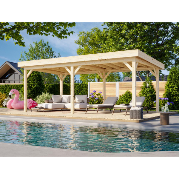 Pergola jardin toit plat 5,88 x 3 m | Bois brut | Lenna 16,6 m²