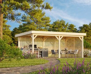 Pergola bois design moderne 5,88 x 3 m | Bois brut | Lenna Set 309 | 16,6 m²