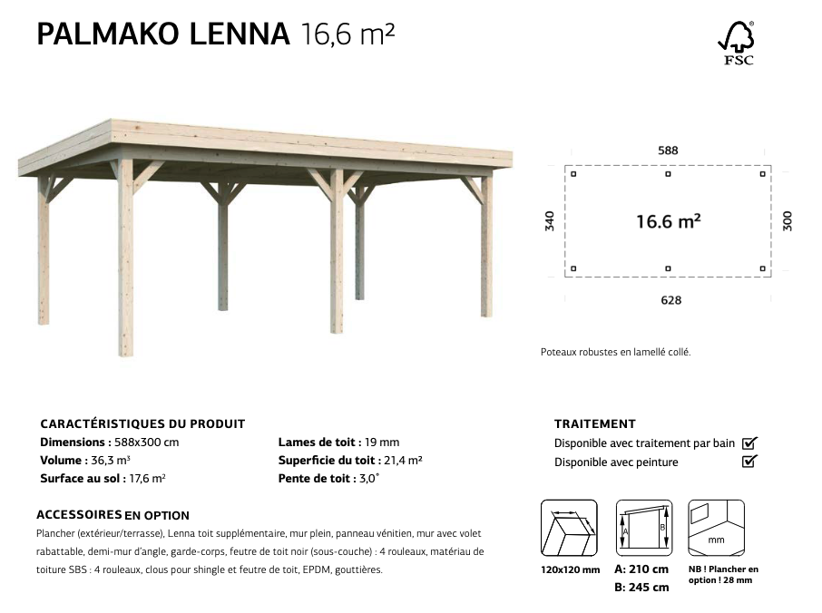 Pergola bois design moderne 5,88 x 3 m | Bois brut | Lenna Set 309 | 16,6 m²