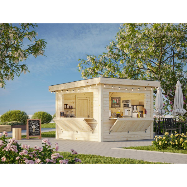 Kiosque bois pour commerçant 3 x 3 m | Bois brut | Lenna Set 305 | 8,3 m²