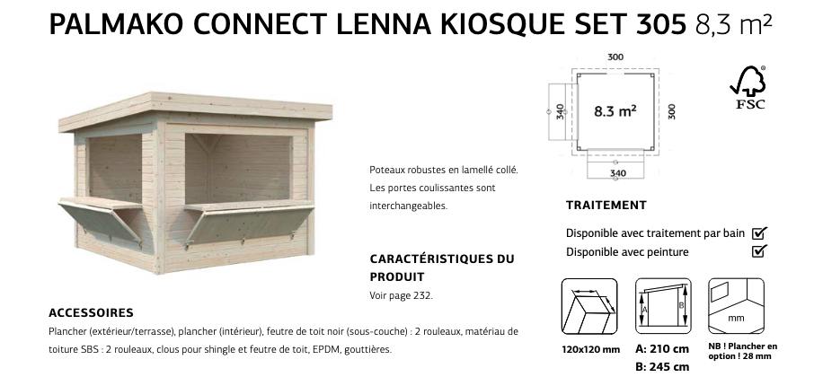 Kiosque bois pour commerçant 3 x 3 m | Bois brut | Lenna Set 305 | 8,3 m²