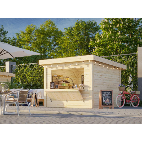 Chalet bois foire toit plat 3 x 3 m | Bois brut | Lenna Set 304 | 8,3 m²