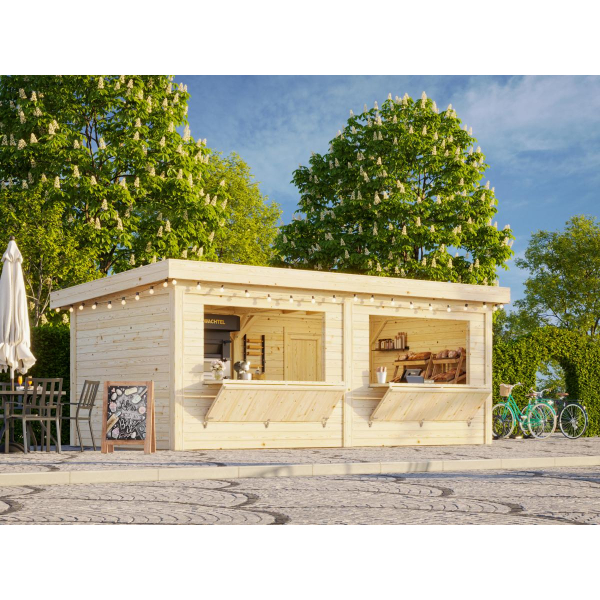 Stand de marché en bois 5,88 x 3 m | Bois brut | Lenna Set 311 | 16,6 m²