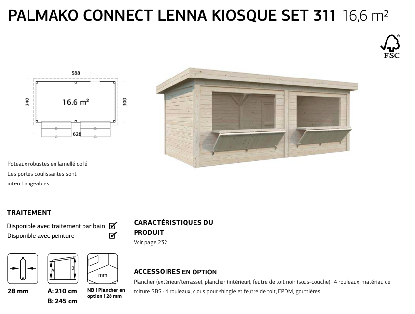 Stand de marché en bois 5,88 x 3 m | Bois brut | Lenna Set 311 | 16,6 m²