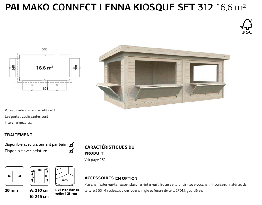 Cabane artisan bois brut 5,88 x 3 m | Bois brut | Lenna Set 312 | 16,6 m²