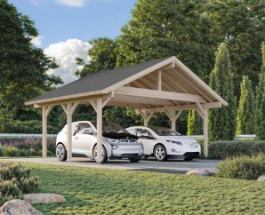 Carport en bois massif 5,55 x 3,72 m | Bois brut | Robert 20,6 m²