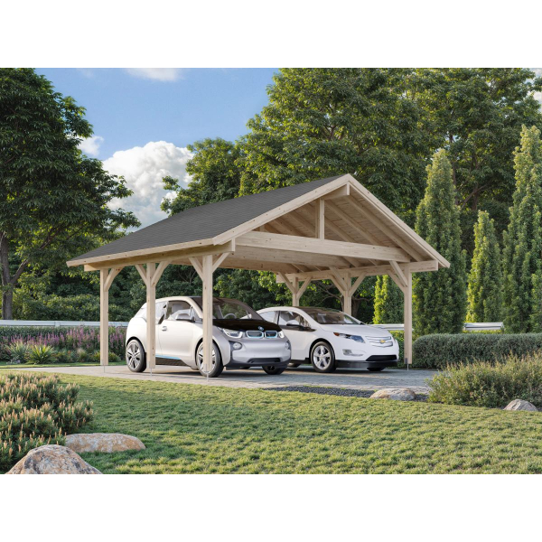 Carport en bois massif 5,55 x 3,72 m | Bois brut | Robert 20,6 m²