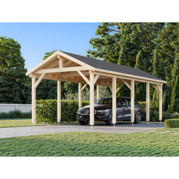 Carport extérieur bois double pente 3,15 x 7,32 m | Bois brut | Robert 23,1 m²