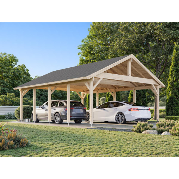 Carport bois 2 pentes kit 5,55 x 7,32 m | Bois brut | Robert 40,6 m²