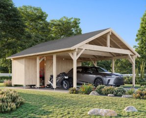 Carport bois avec cabanon de rangement 5,55 x 3,63 m | Bois brut | Robert 40,6 m²