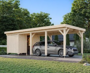 Abri voiture bois avec remise Palmako 3,15 x 7,32 m | Bois brut | Karl 23,1 m²