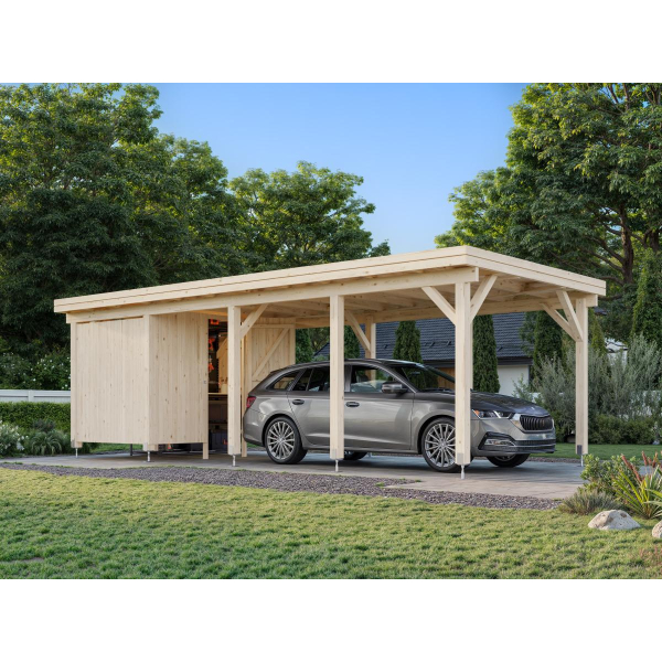 Abri voiture bois avec remise Palmako 3,15 x 7,32 m | Bois brut | Karl 23,1 m²