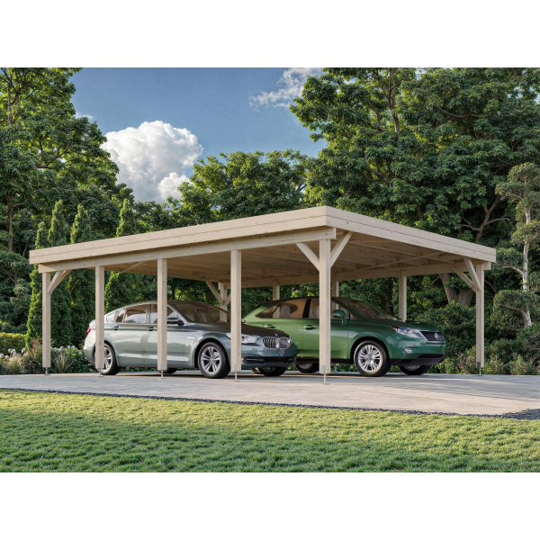 Carport bois 2 places 5,55 x 7,32 m | Bois brut | Karl 40,6 m²