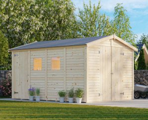 Abri de jardin en kit 10m2 facile à monter, 273 x 370 cm | Bois brut | Dan | 9,9 m²