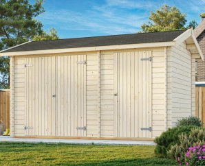 Remise bois brut double entrée, 390 x 240 cm | Bois brut | Jari | 8,9 m²