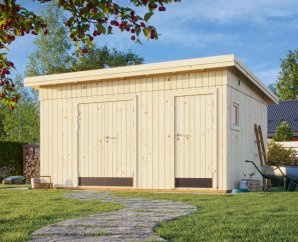 Cabanon extérieur bois massif double accès, 452 x 330 cm | Bois brut | Kalle | 13,5 m²
