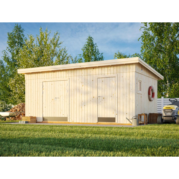 Kit abri jardin panneaux préfabriqués, 561 x 330 cm | Bois brut | Kalle | 16,9 m²