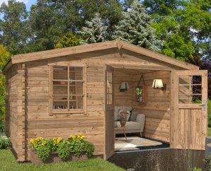 Cabanon bois massif AMELY 380 x 280 cm | Bois brut ou traité autoclave | 34 mm d'épaisseur