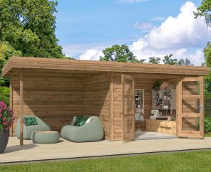 Cabanon bois terrasse CHATEL 294 x 250 cm | Bois brut ou traité autoclave | 28 mm d'épaisseur